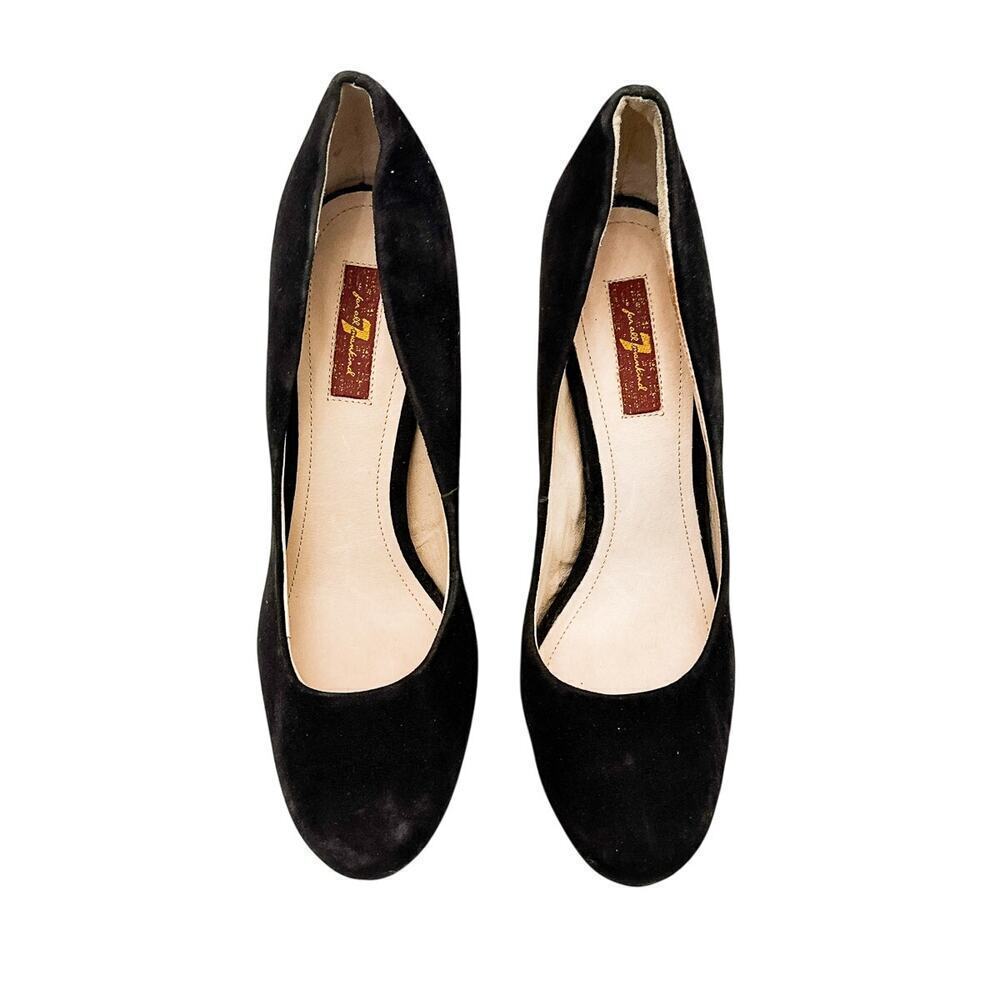 7 For All Mankind Black Suede Leather Block Heel Round Toe Size 8.5